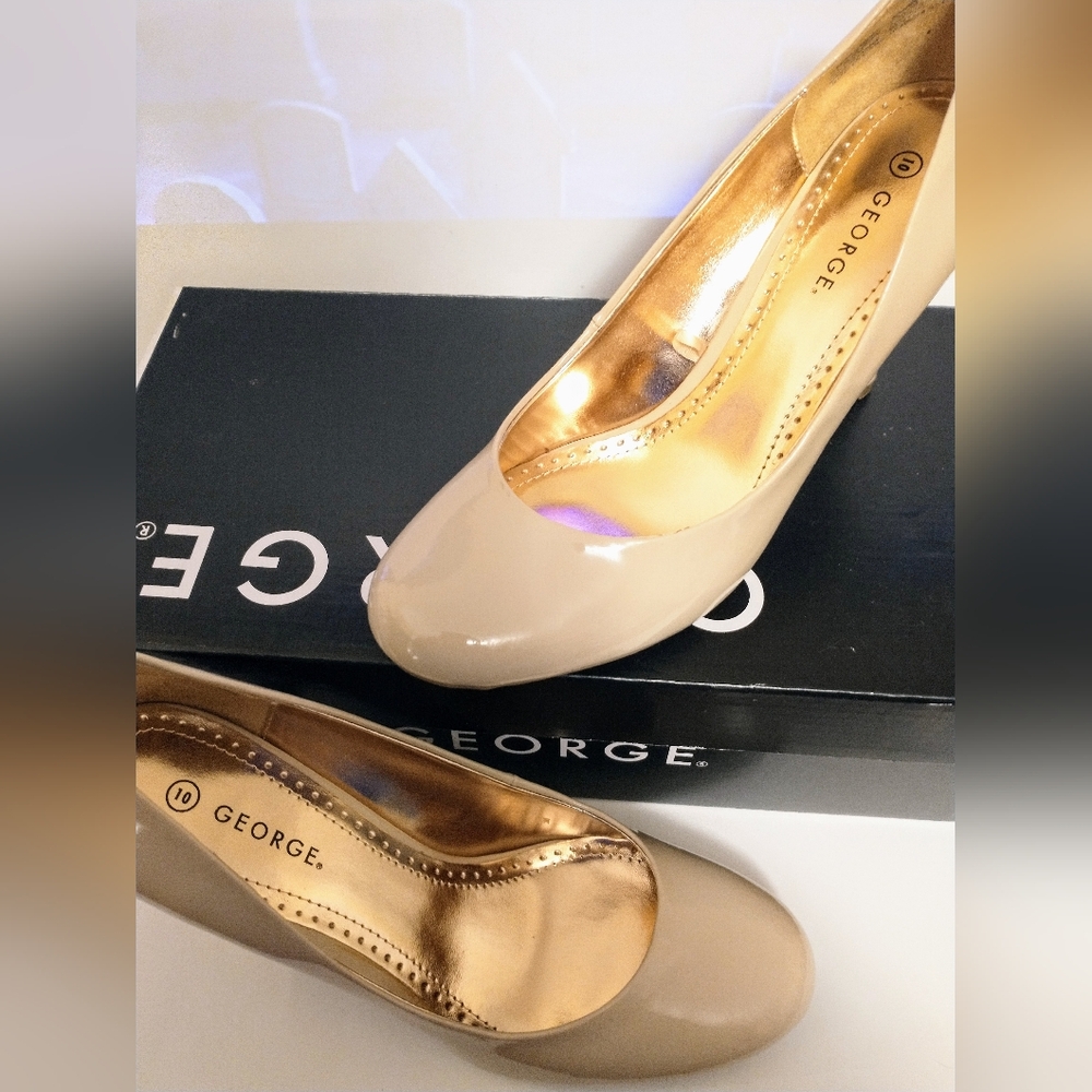 George Nude Round Toe Stiletto Pumps Women's Size 10 NIB Classic Career Heels - Picture 2 of 8